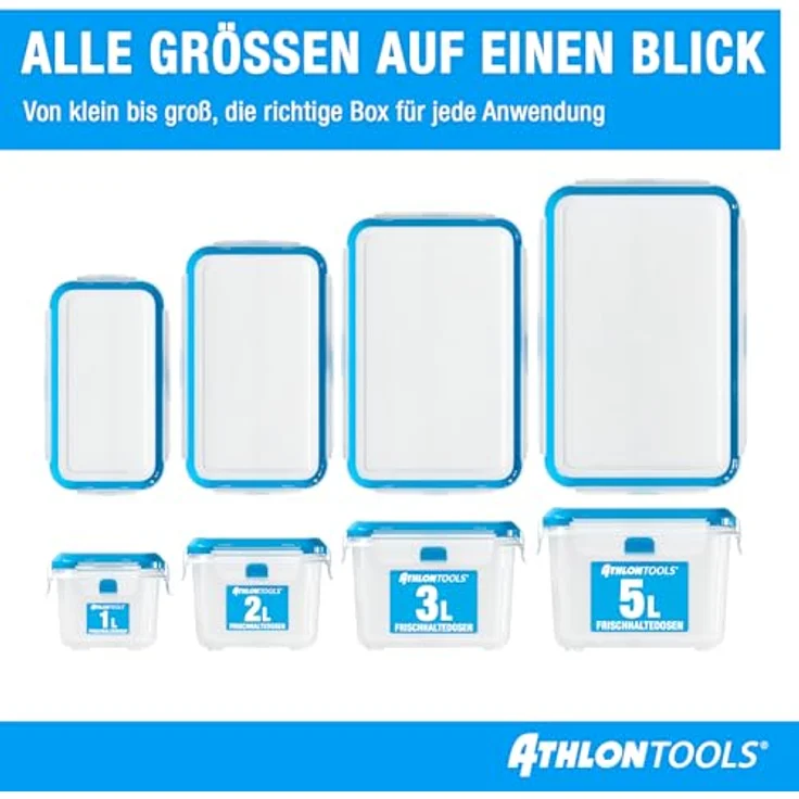 ATHLON TOOLS 4x 3L Frischhaltedosen-Set, Gastro-Qualität, 100% luftdicht, auslaufsicher, BPA-frei, stapelbar, spülmaschinen- und mikrowellengeeignet – Bild 4