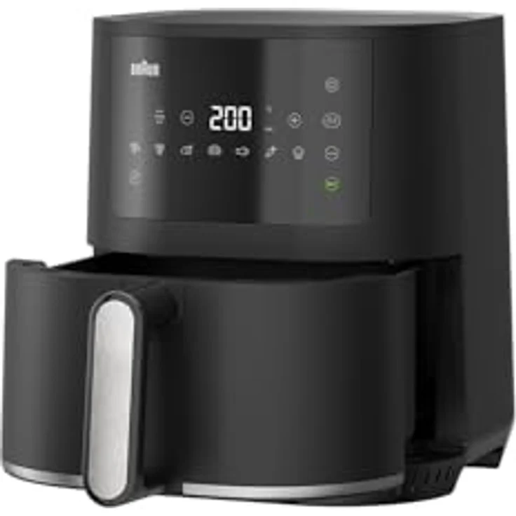 Braun Heißluftfritteuse MultiFry 3 HF 3030, 4,3 L, 1500W, digitale Temperaturregelung, 80-200°C, Timer, 8 Programme, Touch Control, Antihaftbeschichtung, Garkorb & Rost spülmaschinenfest, Schwarz – Bild 2