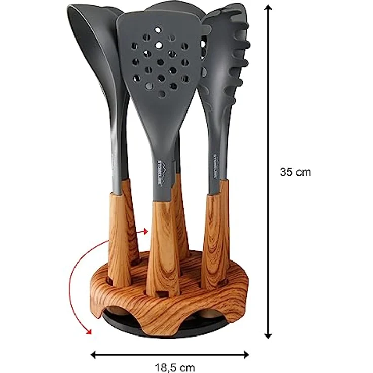 STONELINE Back to Nature 8-teiliges Küchenhelfer Set, Holzoptik, drehbarer Ständer, Kochbesteck für antihaftbeschichtes Koch- und Backgeschirr, stylisches Küchen Zubehör – Bild 2