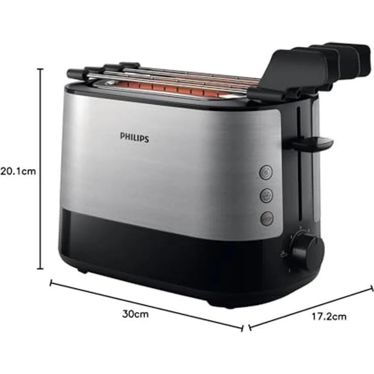 Philips HD2639-90 ? Toaster (730 W, extra großer Schlitz, Zubehör für Sandwichs), Schwarz und Silber – Bild 4