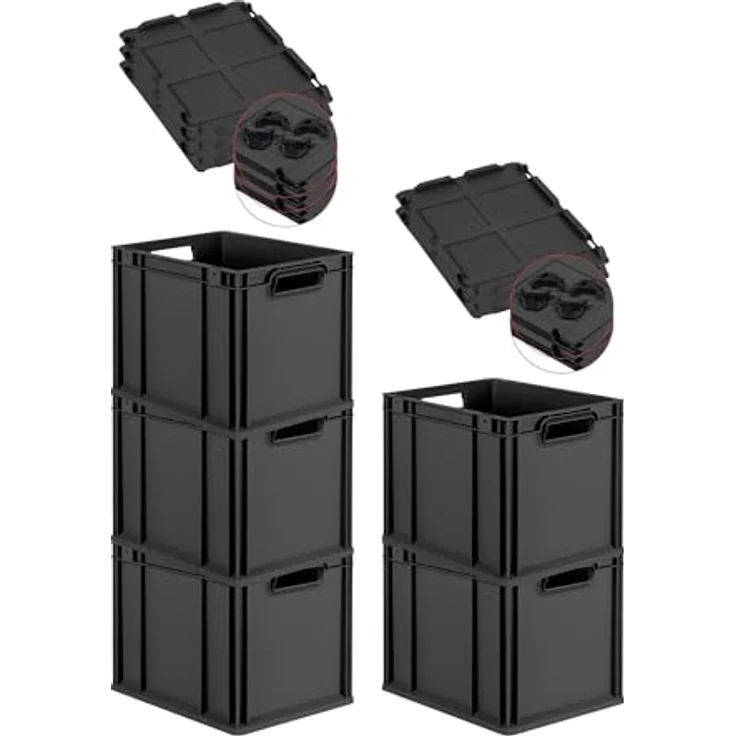 PROREGAL SuperSparSet 5x Eurobox NextGen Grip, 30L, Schwarz, mit Scharnierdeckel & schwarzen Schiebeschnappverschlüssen, HxBxT 32x30x40cm, idealer Transportbehälter – Bild 1