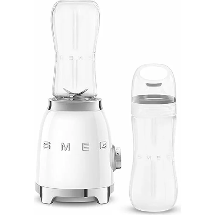 Smeg PBF01 Smoothiemaker, 300 Watt, inkl. 2 x 600 ml To-Go-Trinkflaschen, 2 Geschwindigkeiten, Edelstahl, weiß, Serie: PBF01 – Bild 4