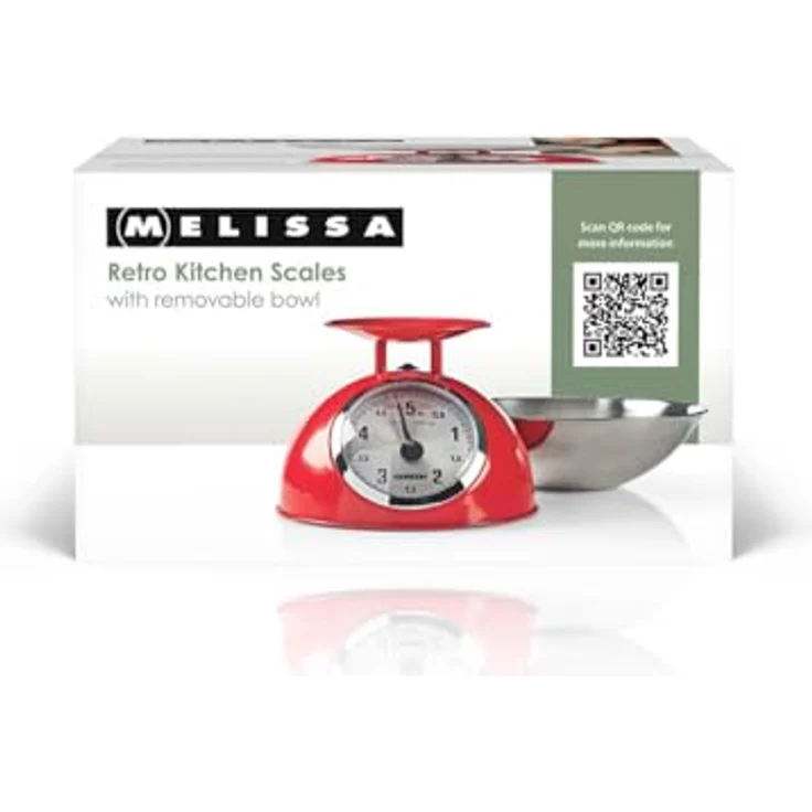 Melissa Retro-Küchenwaage Analog, Metallgehäuse mit abnehmbarer Schale, max. 5kg, 25-Gramm-Schritt, rot – Bild 4