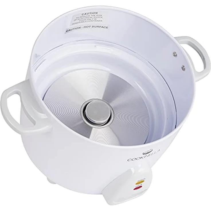 KeMar Reiskocher (1,4L, 500W, Weiß) Edelstahltopf - Glasdeckel mit Bambuslöffel & Messbecher - elektrischer Reiskocher Edelstahlschüssel, Warmhaltefunktion, 7 Messbecher für 1-6 Personen, KRC-200 – Bild 5