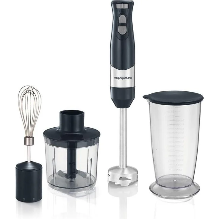 Morphy Richards 402061 Total Control Stabmixer, 600 Watt Leistung, 5 Geschwindigkeitsstufen, grau mit Zubehör