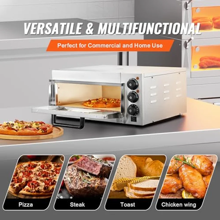 VEVOR Kommerzieller Pizzaofen FY-EP-1, elektrischer Edelstahl-Pizzaofen mit 406 mm Durchmesser, intelligente Temperatur- und Zeitsteuerung, Silber – Bild 6