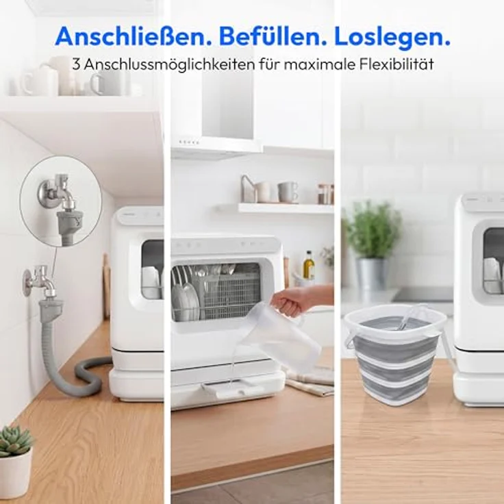 MEDION Mini Geschirrspüler DWT30, freistehend, 3 Maßgedecke, Tischgeschirrspüler mit/ohne Wasseranschluss, 6 Programme, UV-Licht, Lüfter-Trocknung, Touch-Display, weiß, MD370022 – Bild 4