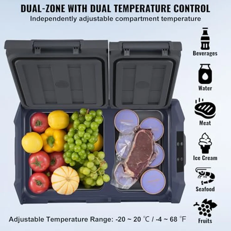 VEVOR Autokühlschrank, tragbarer 32 L Gefrierschrank mit zwei Zonen, einstellbarer Bereich von -20~20 ℃, 12/24 V DC / 100-240 V AC-Kompressorkühler, für Outdoor, Camping – Bild 3