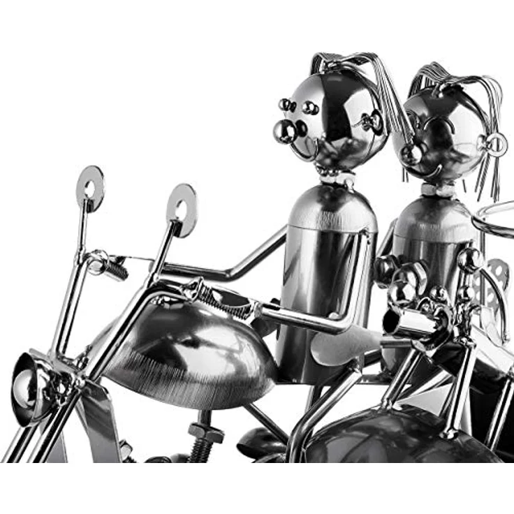 BRUBAKER Flaschenhalter Motorrad Paar mit Beiwagen und Hund - Metall Skulptur... – Bild 6