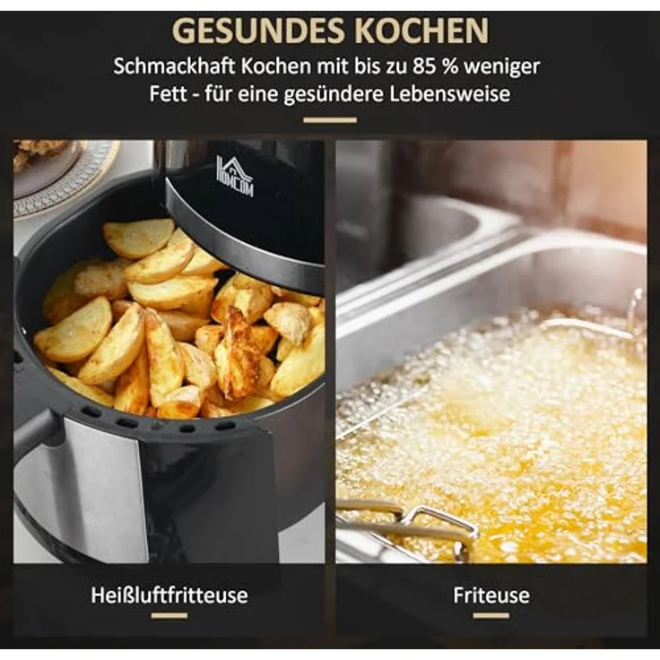 HOMCOM Heißluftfritteuse 4L Airfryer 1300W, 12 Programme, 60 Min Timer, antihaftbeschichteter Korb, Überhitzungsschutz, LED-Touch-Display, Schwarz – Bild 4