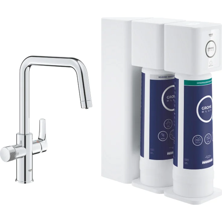 GROHE Blue Pure Eurosmart, Starter Kit mit Umkehrosmose Filter und Mineralisierungsfilter, U-Auslauf, chrom