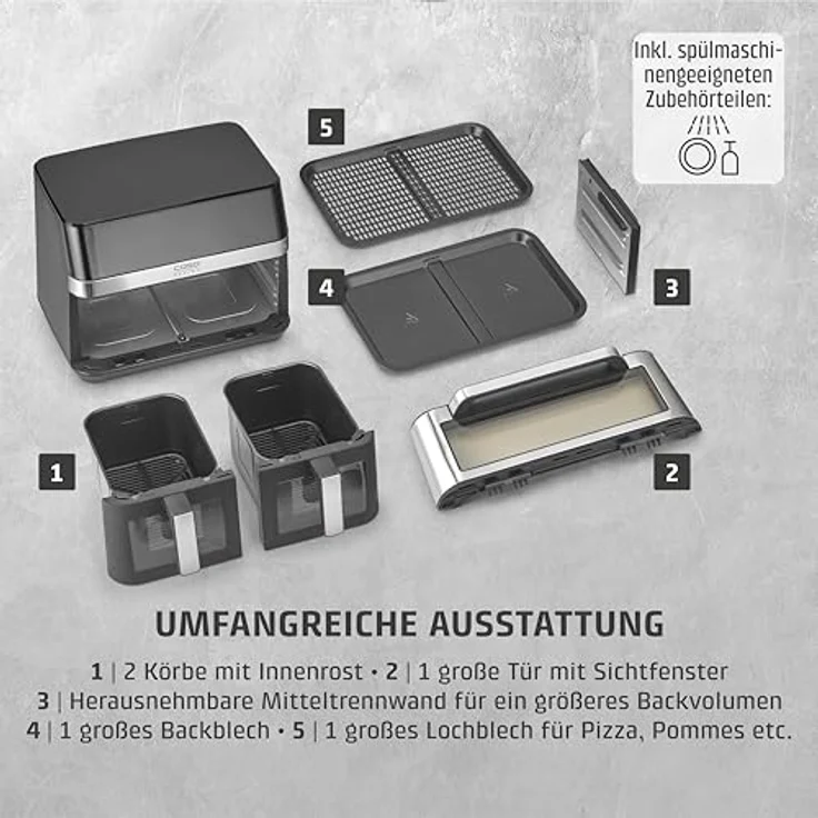 Caso Heißluftfritteuse 3186 Design AirFry DuoChef, 14 l Dual-Kammer, 2200 W, energiesparend und schnell – Bild 12