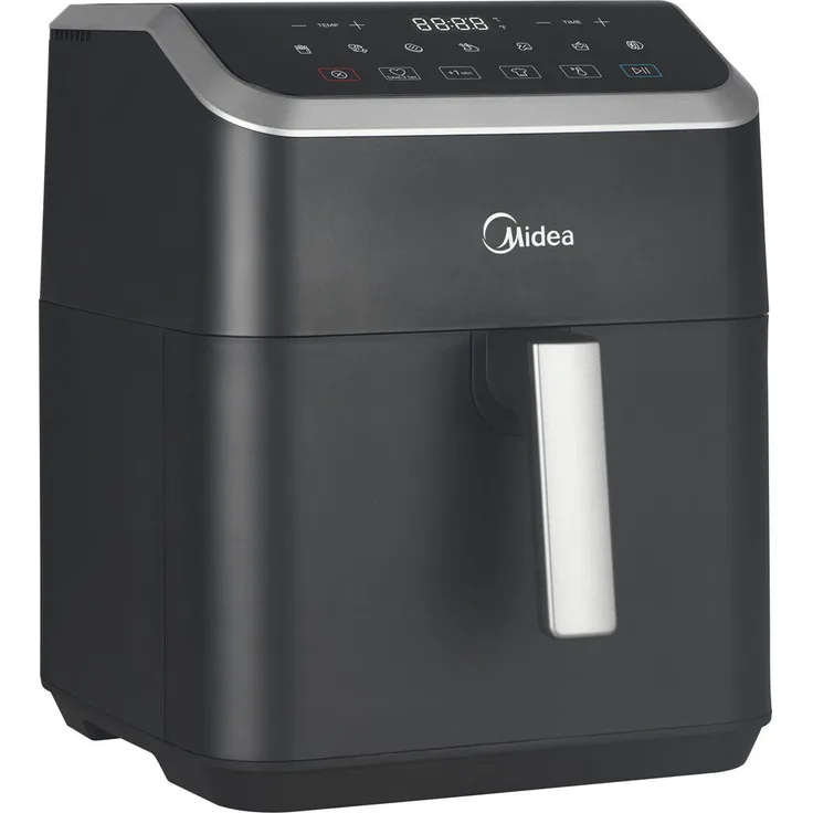 Midea HEIßLUFTFRITTEUSE Airfryer MAD70000ADK, Schwarz/Silber, 7 l, antihaftbeschichteter Innenbehälter, Heißlufttechnologie, spülmaschinengeeigneter Einsatz/Korb, programmierbar, Überhitzungsschutz