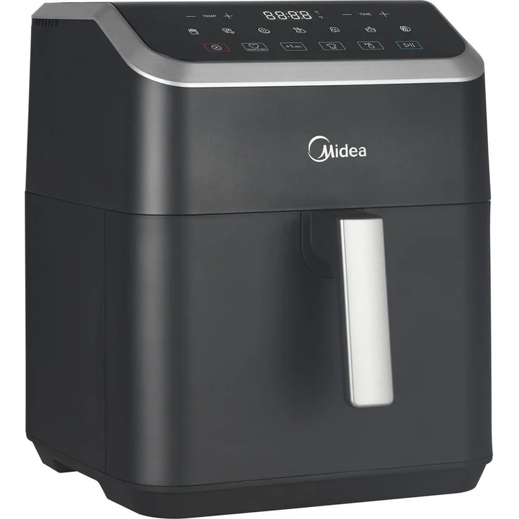Midea HEIßLUFTFRITTEUSE Airfryer MAD70000ADK, Schwarz/Silber, 7 l, antihaftbeschichteter Innenbehälter, Heißlufttechnologie, spülmaschinengeeigneter Einsatz/Korb, programmierbar, Überhitzungsschutz