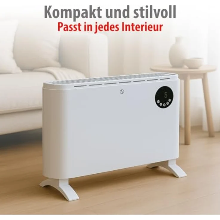 alpina Elektrischer Heizlüfter 2000W, Konvektorheizung mit einstellbarem Thermostat, 3 Heizstufen, Turbo-Funktion, freistehend oder wandmontierbar, Weiß – Bild 4