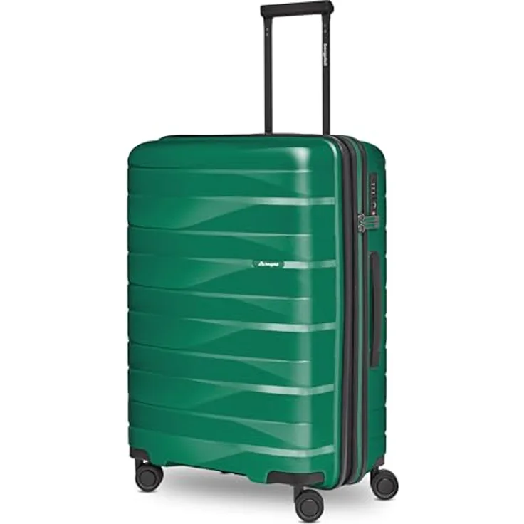 Bergpfeil Mittelgroßer Hartschalen Check-in Koffer |Trolley erweiterbar 45 x 27 x 66 cm aus hochwertigem Polypropylen-Material | Unisex Koffer nur 3,7 kg | Doppelrollen & TSA-Schloss (Travel) in Schwarz