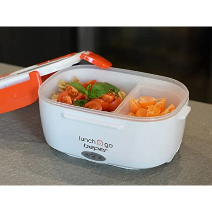 Beper Lunch & Go - Wärmende Lunchbox, tragbarer elektrischer Speisenwärmer, 2 herausnehmbare Behälter, Stahlheizplatte, mitgeliefertes Plastikbesteck, 220 V - Rot – Bild 9