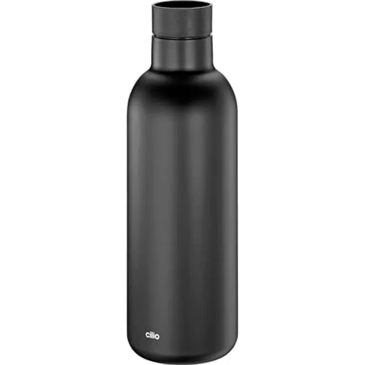 Cilio Isoliertrinkflasche DELUXE 650 ml, Edelstahl Thermoflasche mit 360° Trinkverschluss, Doppelwandsystem, bruch- und auslaufsicher, hält 18 h heiß und 24 h kalt, schwarz, Höhe: 24,5 cm