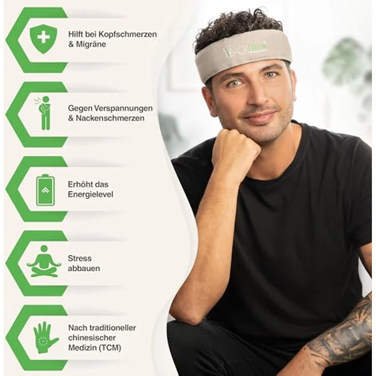 BACKLAxx® Massagegerät Akupressur Stirnband, Kopfband, Kopfmassagegerät mit Tasche zur Kopfmassage, Intensitätsregulierung durch Klettverschluss - Umweltfreundliches Halbleinen, 230 Spitzen, erholsame Kopfmassage – Bild 2