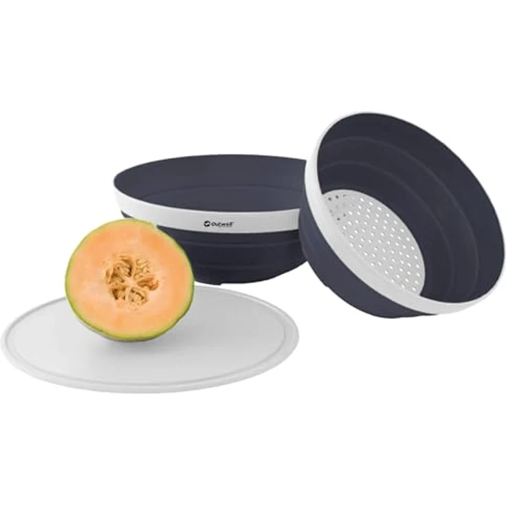 Outwell Sieb-und Schüssel-set Blau Faltbare Schüssel mit Deckel und Sieb, bruchsicher, Navy Night – Bild 7