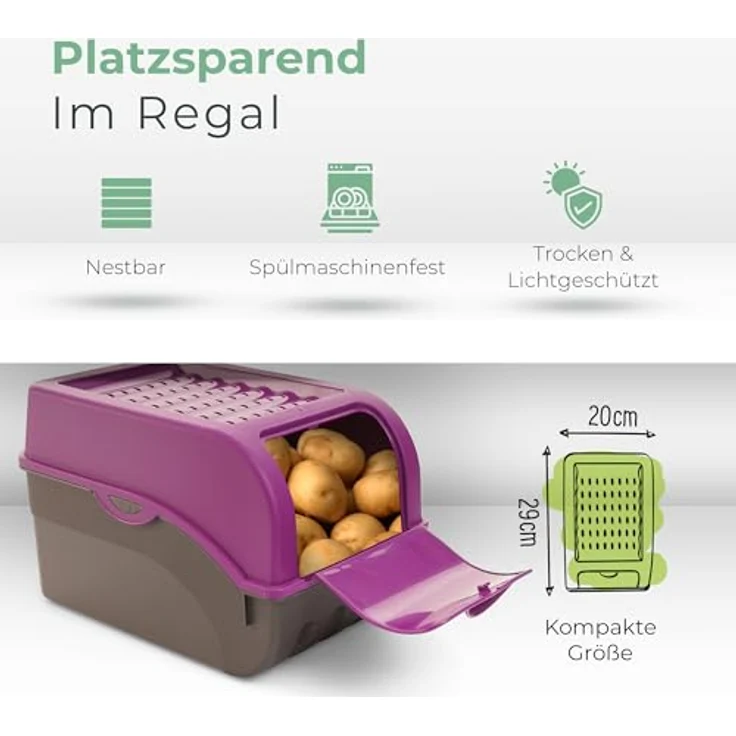 Novaliv Kartoffel Aufbewahrungsbox | 2X mit 5L | LILA | Luftzirkulation für frische Kartoffeln | Stapelbar und lichtundurchlässig – Bild 3