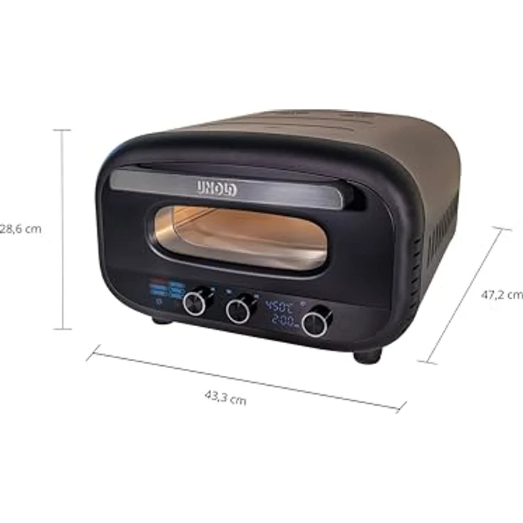 Unold Pizzaofen Alfredo 68805 – Premium Pizzaofen für Steinofenpizza, 450 °C Temperatur, Pizzastein, schnelles Aufheizen (Schwarz) – Bild 2