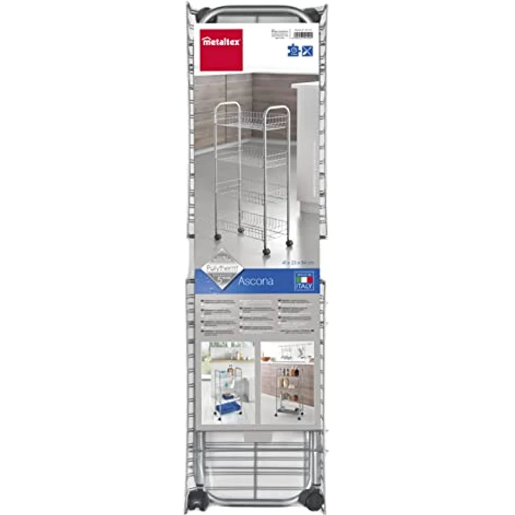 Metaltex Ascona- Mehrzweckwagen mit Rollen, Grau, 41 x 23 x 84 cm – Bild 2