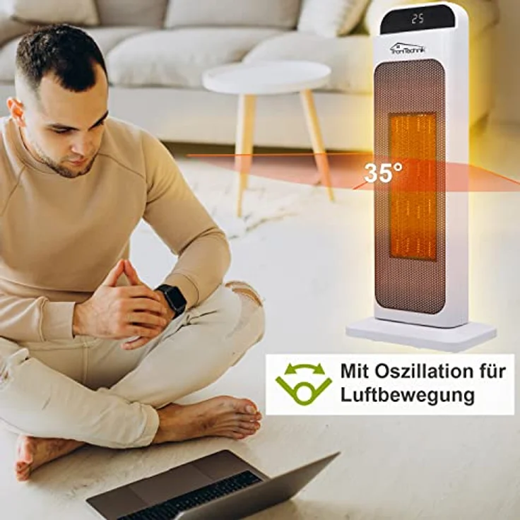 TroniTechnik® Turm-Keramik-Heizer 2000 Watt WIFI/APP gesteuert, Elektro-Heizer, Heizlüfter, PTC Keramikheizelement mit Fernbedienung, Oszillation, Timer, Kippsicherung, LCD Display – Bild 4