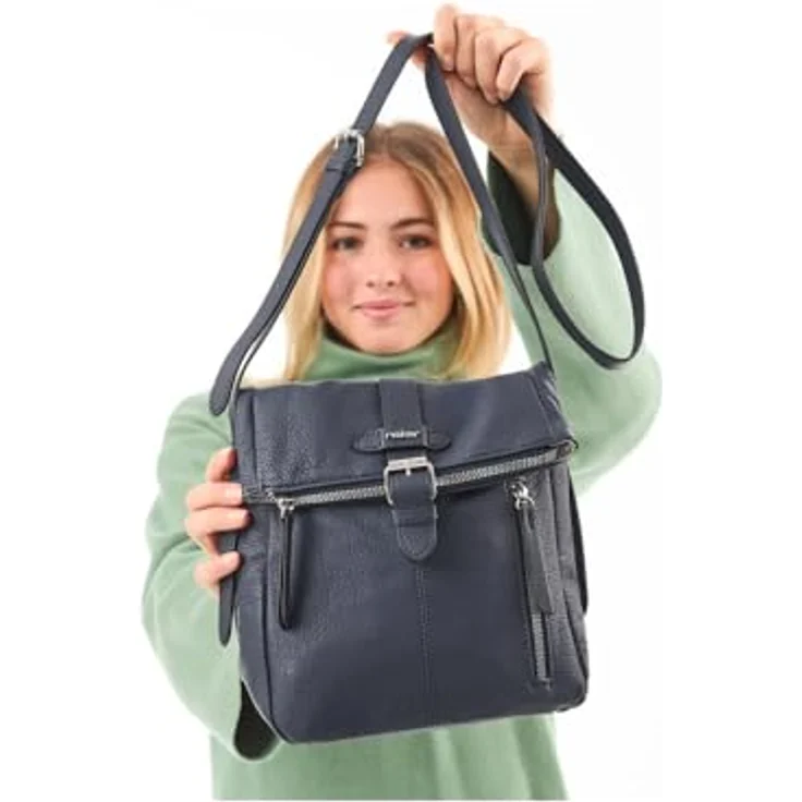 Rieker Umhängetasche, Damen-Handtasche aus Lederimitat, dunkelblau, mit Überschlag und Schnallenverschluss, verstellbarem Schulterriemen und Reißverschluss-Fronttasche – Bild 7