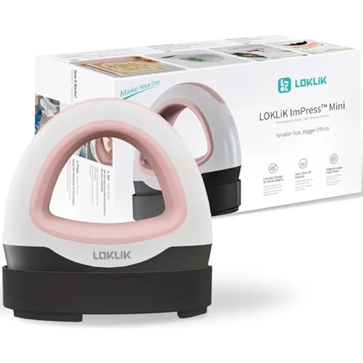LOKLiK Mini Heat Press, kompaktes Bügeleisen mit keramisch beschichteter Heizplatte, Romance Pink, drei Wärmestufen bis 180 °C