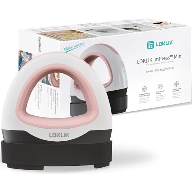 LOKLiK Mini Heat Press, kompaktes Bügeleisen mit keramisch beschichteter Heizplatte, Romance Pink, drei Wärmestufen bis 180 °C – Bild 1