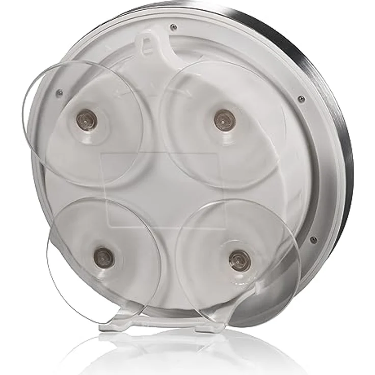 Bresser 8020114 Bad Wanduhr MyTime Bath mit Temperaturanzeige und Funkuhr mit gebürstetem Aluminiumrahmen, Saugnäpfen und Standfuß für Tischmontage, Weiß – Bild 3