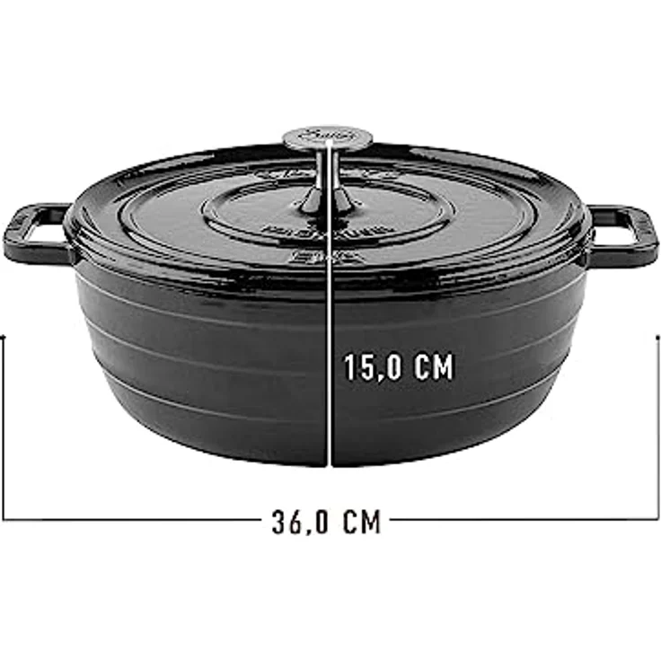 Sallys 'Ela' Deluxe Gusseisentopf/Gusseisenpfanne - Gusseisen Bräter für Perfektes Garen und Backen auf Induktion, 5 Liter Fassungsvermögen, Hitzebeständig bis 250 °C, Fury Black Majolika – Bild 3