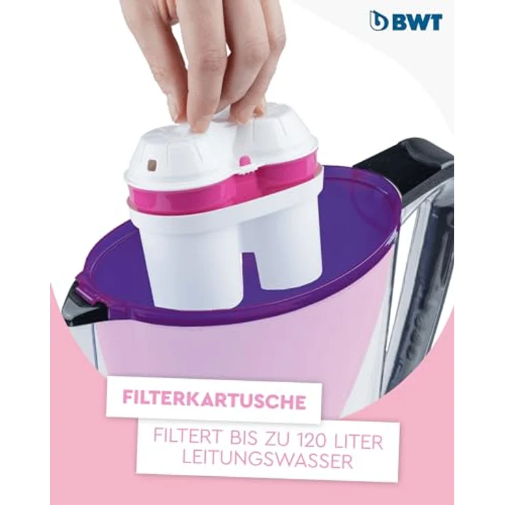 BWT AQUAlizer Home Wasserfilter, Aubergine, inkl. 1 Magnesium Filterkartusche, für Trinkwasser, filtert Kalk, Chlor, Blei & Kupfer – Bild 2
