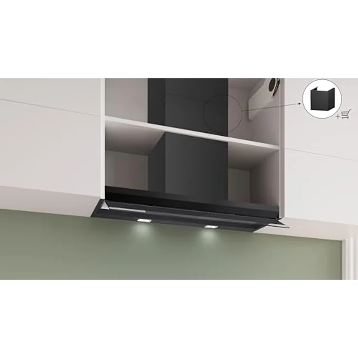 Bosch Serie 6 DBB97DP60, Integrierte Designhaube 90 cm, Klarglas schwarz bedruckt, Mattschwarz, Abluft- und Umluftbetrieb, Silence Drive, Home Connect, dimmbare LED-Beleuchtung – Bild 11