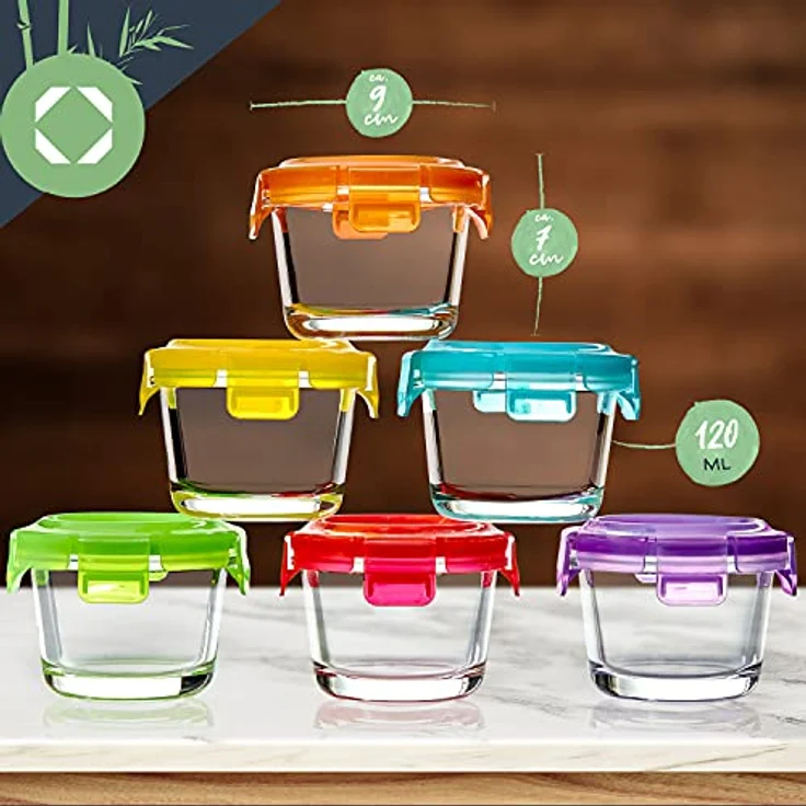 Klarstein Babygläser 6er-Set bunte Deckel luftdichter Verschluss geschmacksecht Transparent – Bild 8