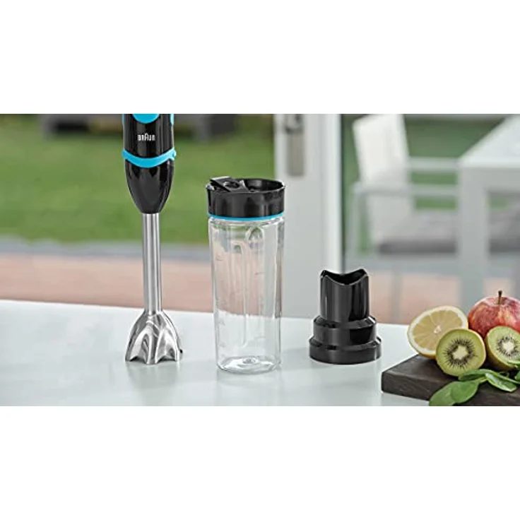 Braun Household MultiQuick 5 Vario Fit Sportflasche mit Trinkdeckel - Smoothie Becher für unterwegs, spülmaschinenfest, 600 ml, schwarz/blau – Bild 2