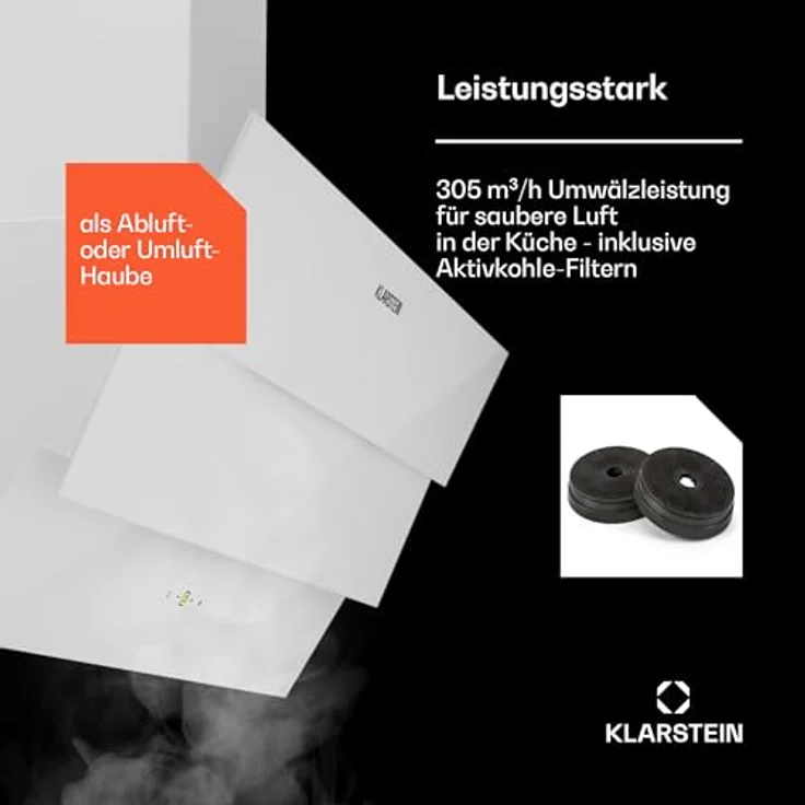 Klarstein Dunstabzugshaube 90cm, Abluft-Dunstabzugshaube mit Spülmaschinenfestem Filter aus Aluminium, Leise Abzugshaube Abluft, 305 m³/h Luftstrom, Wandhauben mit LEDs, Dunstabzug zur Wandmontage – Bild 3