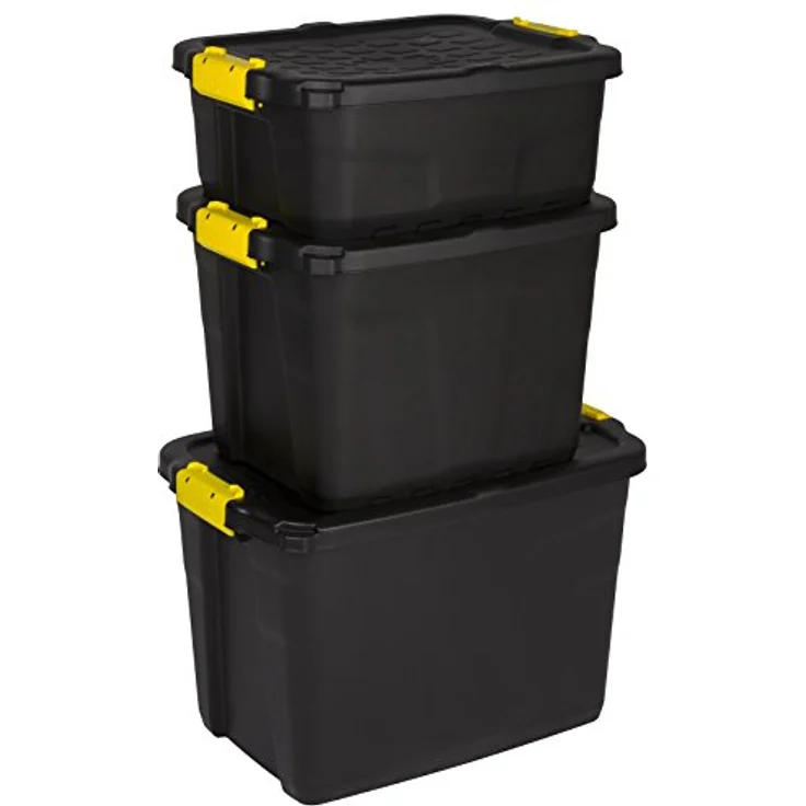 Kreher abschließbare Aufbewahrungsboxen mit Deckel, TOUGH-Serie, bruchsichere Transportboxen aus Kunstststoff, Schwarz, verschiedene Größen (24 Liter) – Bild 4