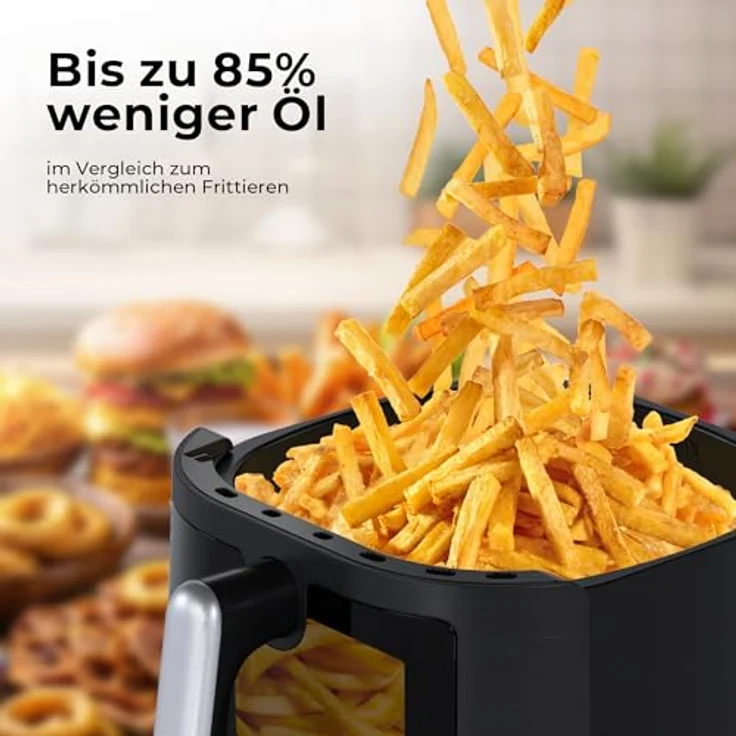 Balter Heißluftfritteuse Airfryer, 5,5 L, Friteuse Heissluftfritteuse XXL mit Sichtfenster, 12 Programme, inkl. 100 Rezepte, HL-551T, fettarm und leicht zu reinigen – Bild 4