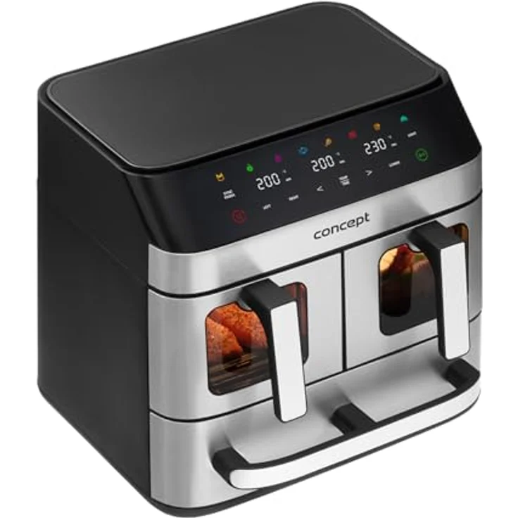 Concept FR9000 PIZZA TRIO, Heißluftfritteuse mit 2700 W, 18,5 l Volumen, synchronisiertes Garen, 8 Programme, Edelstahl/Schwarz – Bild 7