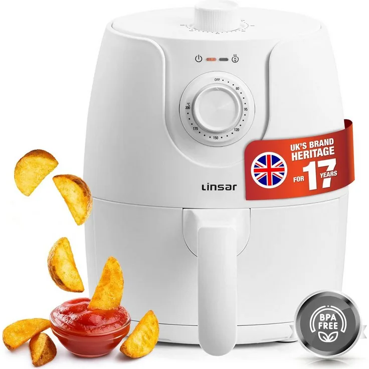 Linsar Heißluftfritteuse 1,8L, 1200 W, spülmaschinengeeigneter Garbkorb, Drehknöpfe zur einfachen Temperatur- und Zeiteinstellung