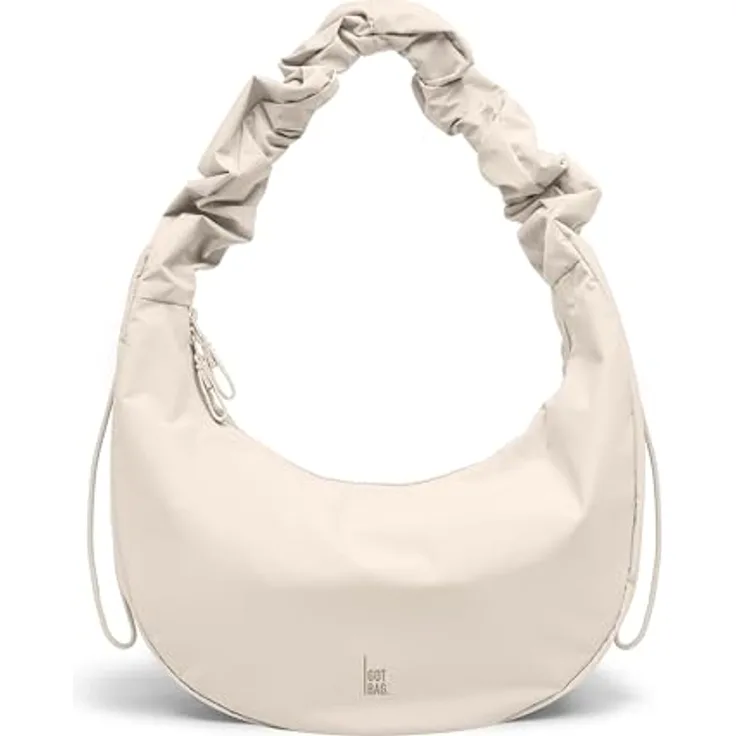 GOT BAG Moon Bag Ruffle, umweltfreundliche Handtasche aus RE:NYNET®, beige, wasserabweisend, verstellbarer Schultergurt