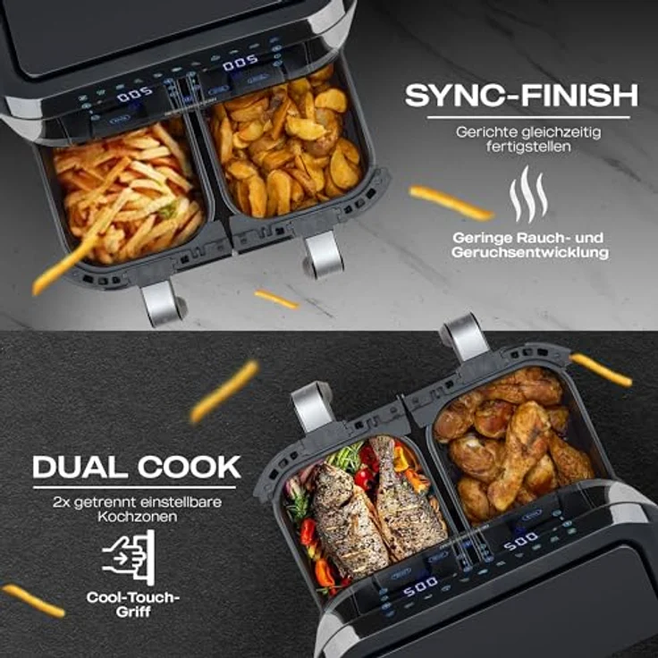 Heinrich´s Heißluftfritteuse HFR 8214, 2400,00 W, Airfryer, Doppel-Heißluftfritteuse, 9 Automatikprogramme – Bild 4