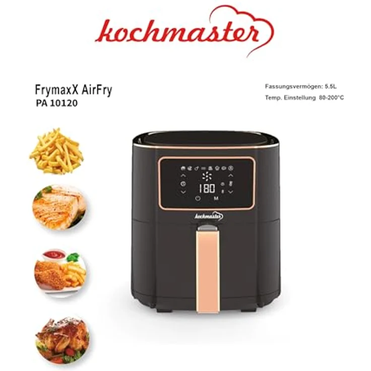 Kochmaster FrymaxX AirFryer XXL Heißluftfritteuse 5,5 L Digitales Touchscreen (Rose Gold), Turbo Blaze – Bild 2
