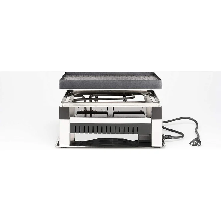 Solis Table Grill 5in1 - Raclette, Grill, Wok, Pizza-Grill, Crêpes, für 4 Personen (Raclettepfännchen, Mini-Wok, Spachtel), 900W, Grillfläche Antihaftbeschichtet, edelstahl, schwarz – Bild 5