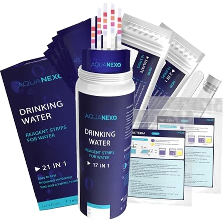 Aquanexo 125 Wassertester Trinkwasser Teststreifen 17-in-1 + 2 Bakterientests + 10 Trinkwasser Teststreifen Nitrat/Nitrit + 10 Trinkwasserteststreifen Sulfate, 16-in-1 Werte, Versand aus Deutschland – Bild 2