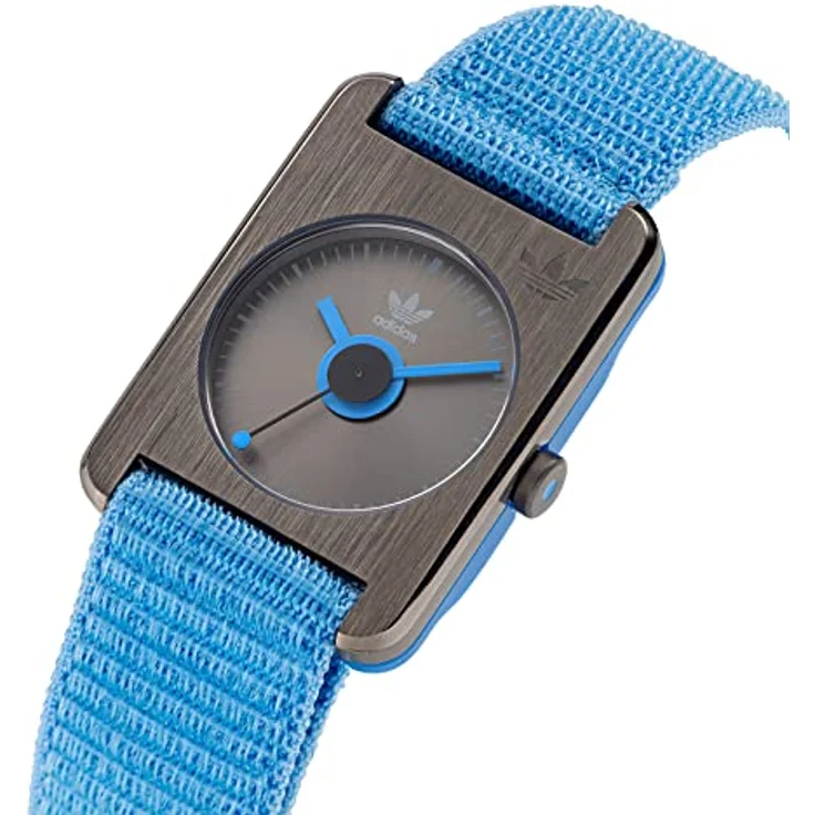Adidas Retro Pop One Unisex Armbanduhr, Edelstahl 31 mm, blaues Textilarmband, 3 bar Wasserdichtigkeit, schwarzes Zifferblatt, Modell ADSO 100 – Bild 2
