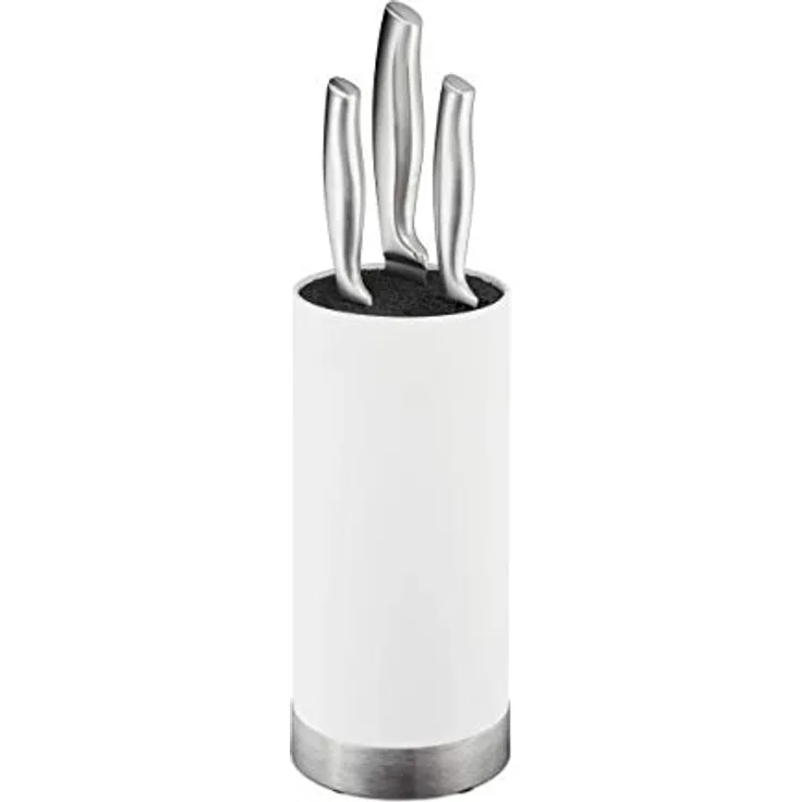 Relaxdays Messerblock rund, Messerhalter unbestückt, universal, Messeraufbewahrung mit Borsten, HxD: 22 x 11 cm, weiß