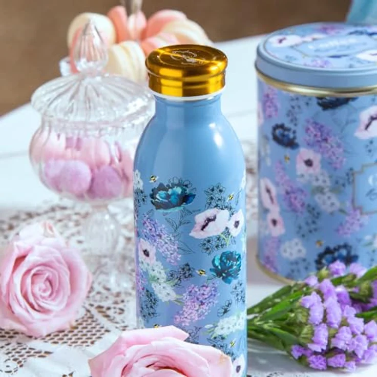 Bialetti Bridgerton Thermoflasche, doppelwandig aus Edelstahl mit Blumenmotiven und goldenen Details, 460 ml – Bild 3